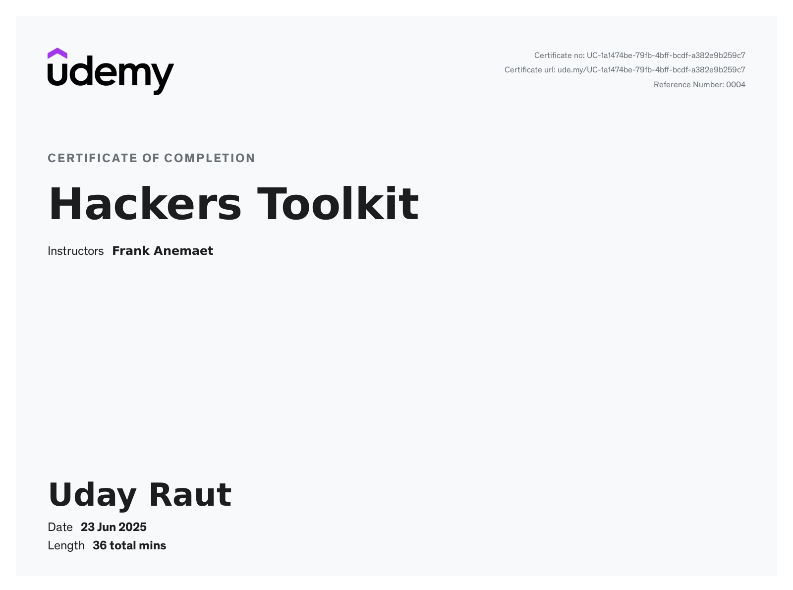 Hackers Toolkit Certificate